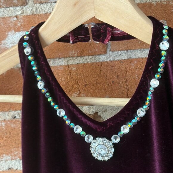 Purple Halter - Jazz Age Velvet Figure Skating Dress + Custom Crystals - XS/S - Picture 7 of 14